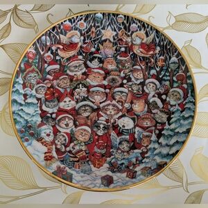 Franklin Mint Collectible Christmas Choir Cat Plate "Purrfect Pops"